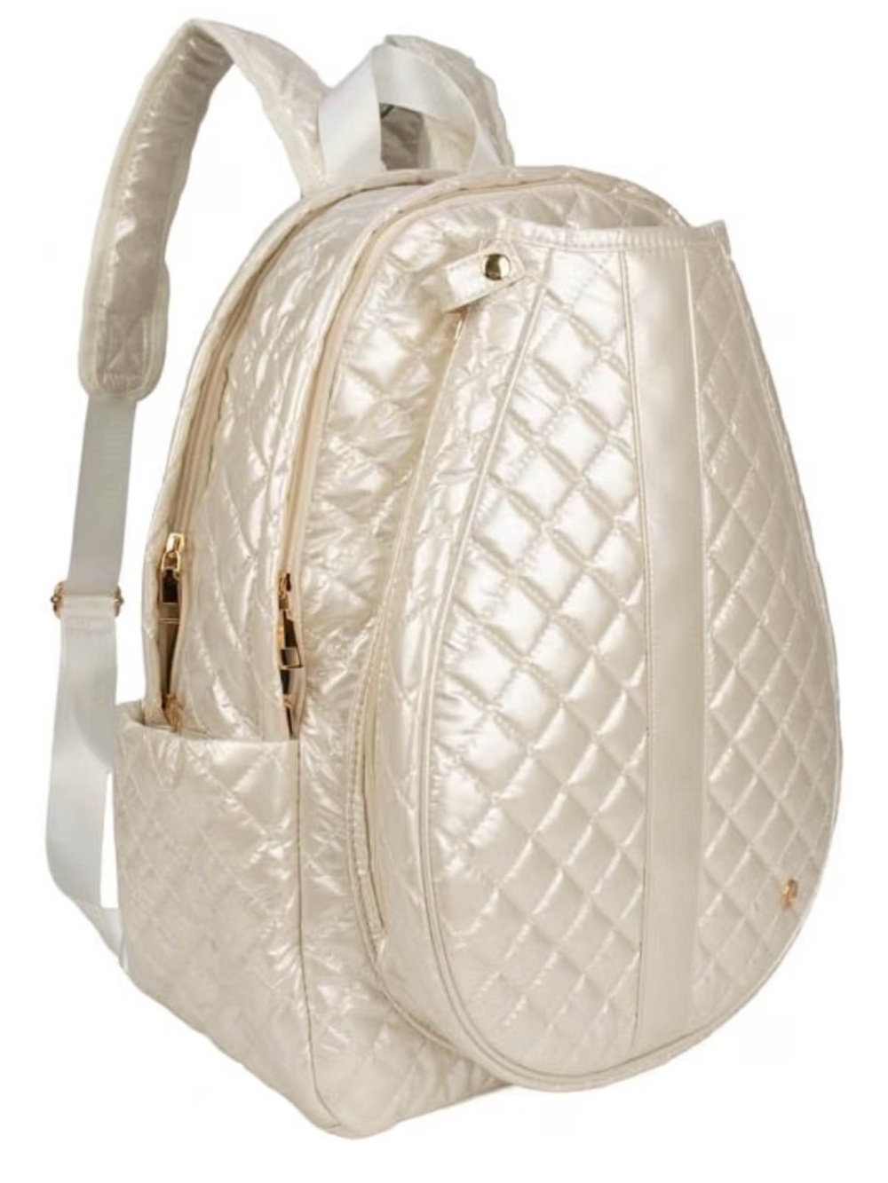 Lemonbella Quilted tennis / pickleball Metallic Cream Backpack for Women